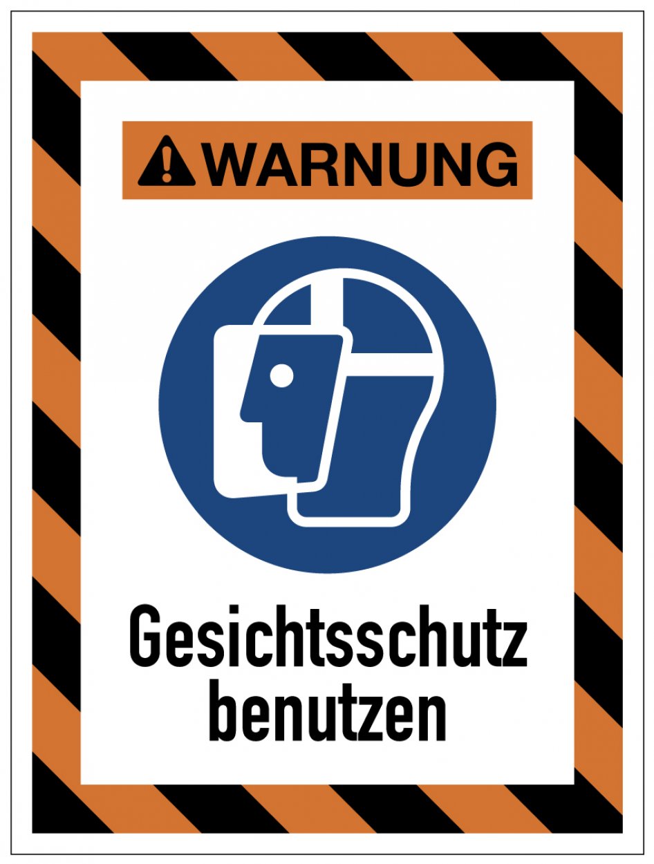 Aufkleber Hinweis „Gesichtsschutz benutzen“ Warnetikett | Größe wählbar Aufkleber Hinweis „Gesichtsschutz benutzen“ Warnetikett | Größe wählbar