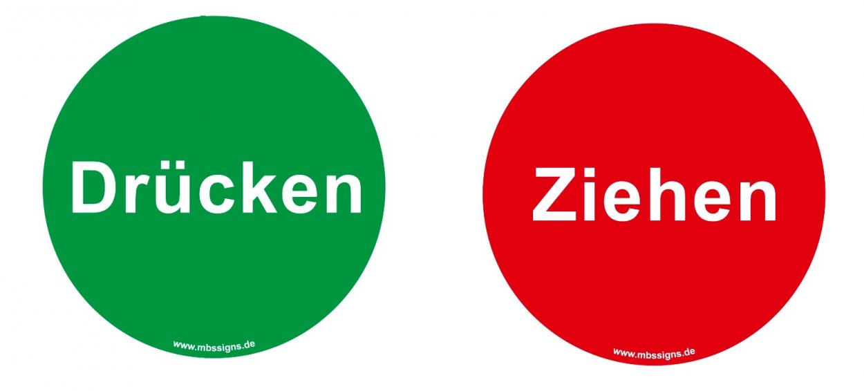 Tür Aufkleber doppelseitig „ZIEHEN + DRÜCKEN“ | Klebeseite: drücken | Türschild