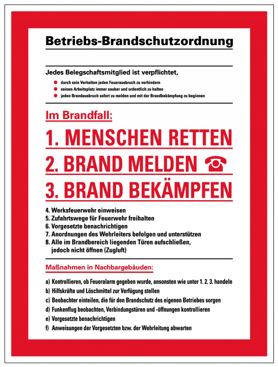 Aufkleber Aushang „Betriebs-Brandschutzordnung“ Etikett | 21x29,7 cm Aufkleber Aushang „Betriebs-Brandschutzordnung“ Etikett | 21x29,7 cm