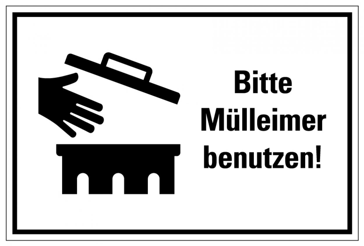 Aufkleber Abfallkennzeichnung „Bitte Mülleimer benutzen“  Recycling Schild Folie