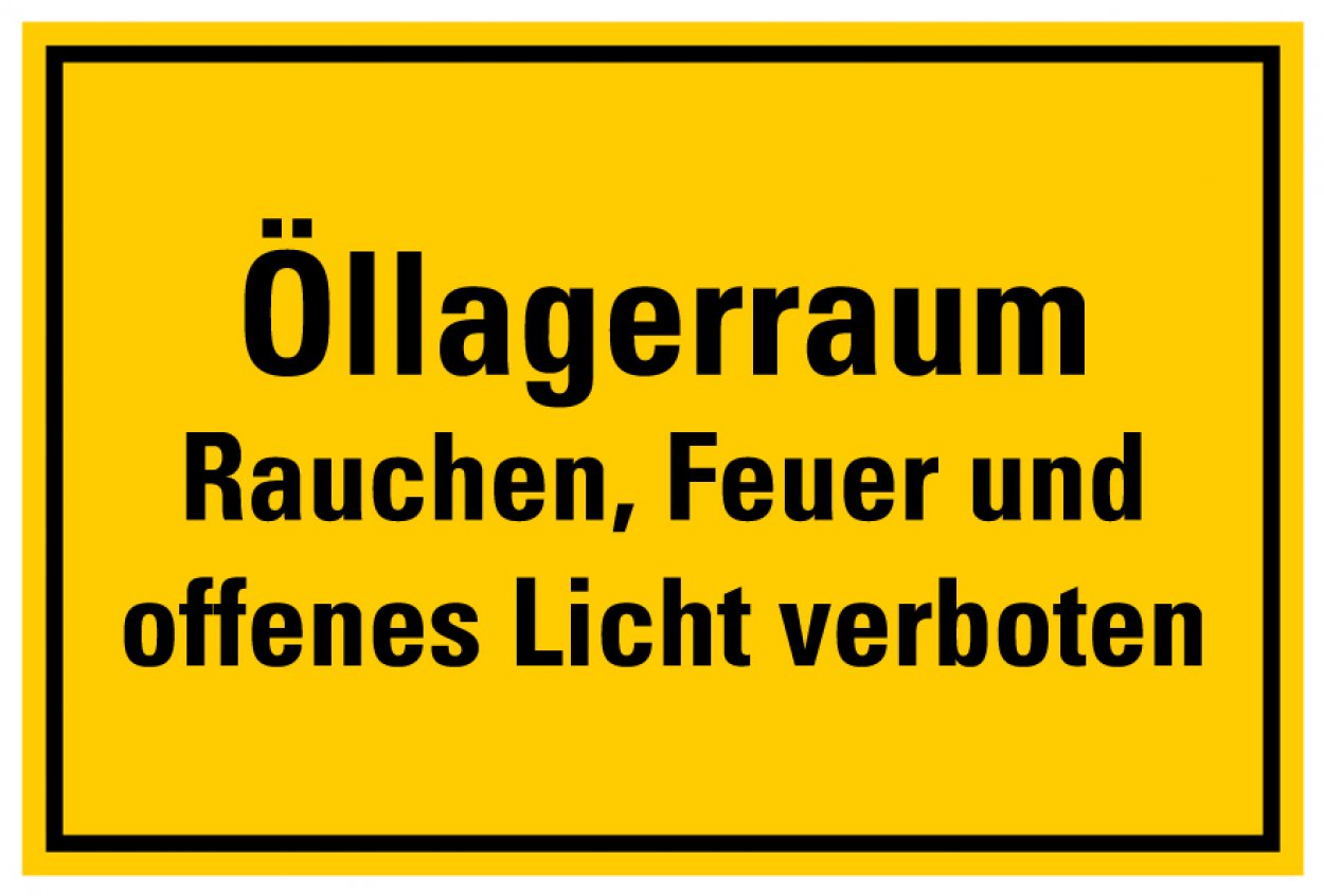 Aufkleber Warnung „Öllagerraum Rauchen Feuer und offenes Licht verboten“ Verbot