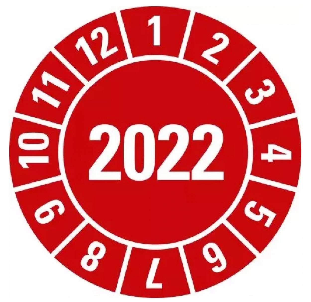 25 Stück – Jahresprüfplakette „2022" Etikett Folie Aufkleber, rot | Ø15-40mm