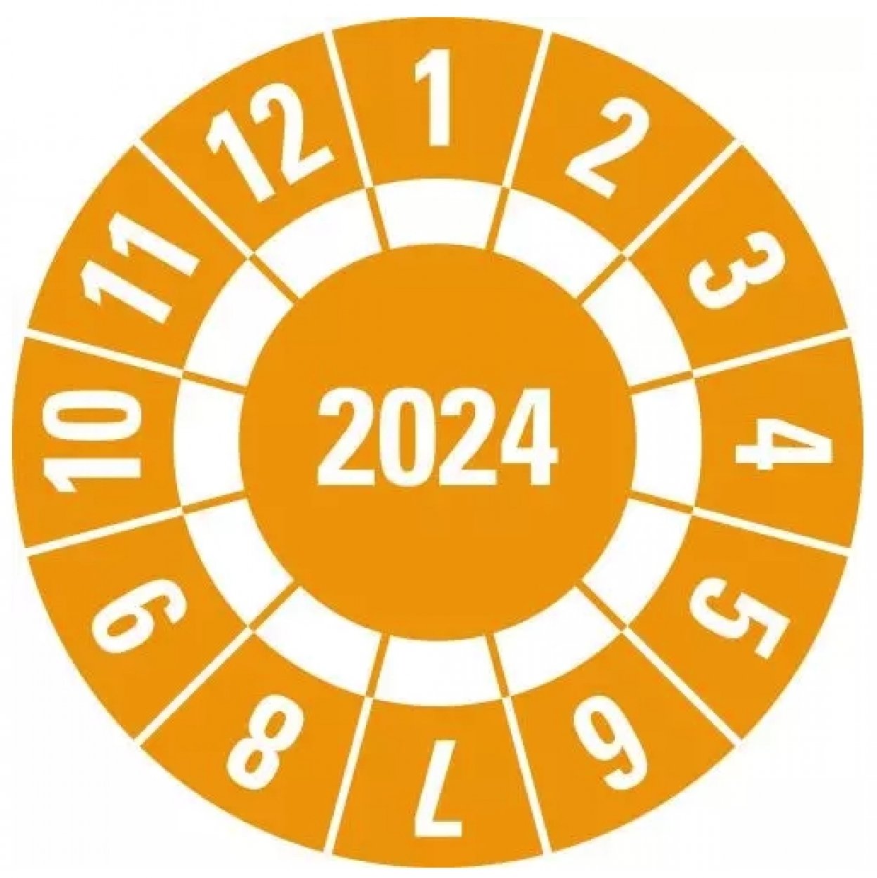25x Jahresprüfplakette „2024" mit frei Feld zum Markieren, orange | Ø15-40mm