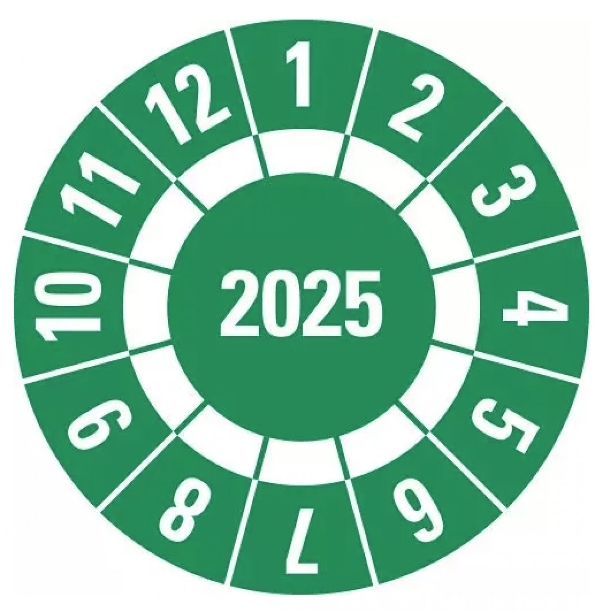25x Jahresprüfplakette „2025" mit frei Feld zum Markieren, grün | Ø15-40mm