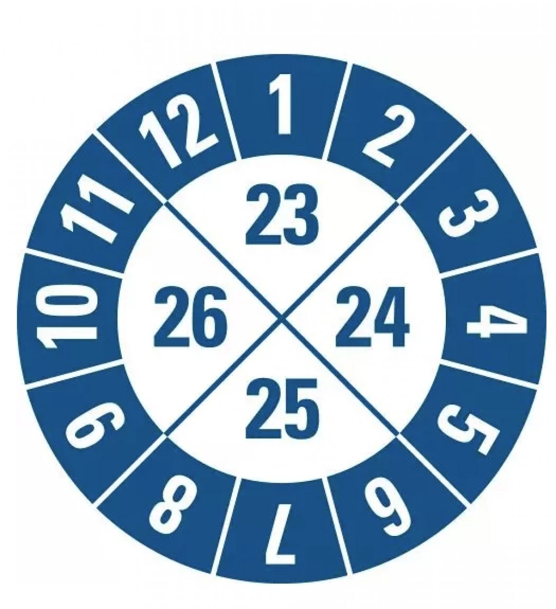 25x Jahresprüfplakette „23-26“ Etikett Aufkleber, blau | Ø 15-40 mm