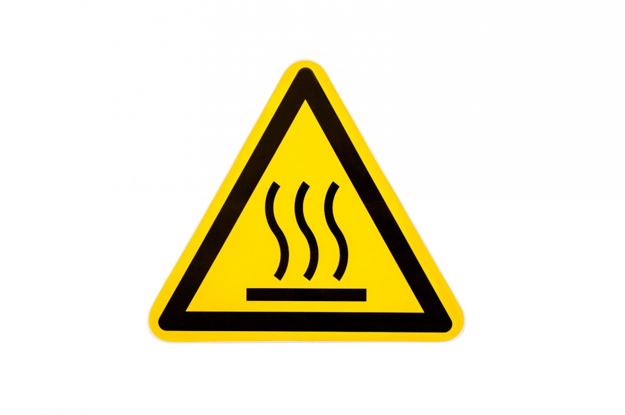 Aufkleber Warnzeichen "Warnung vor heißer Oberfläche" 20cm gelb wetterfest Folie