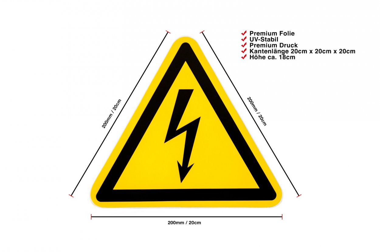 Aufkleber Warnzeichen Dreieck "Warnung vor elektrischer Spannung" 20cm gelb