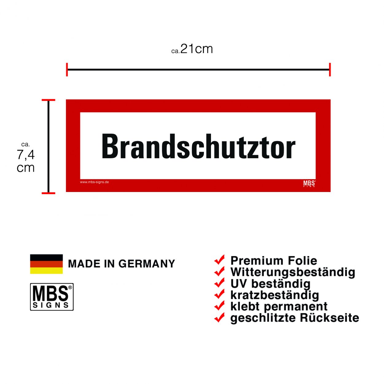 Aufkleber "Brandschutztor" Hinweisschild Warnaufkleber Warnhinweis 21x7,4cm