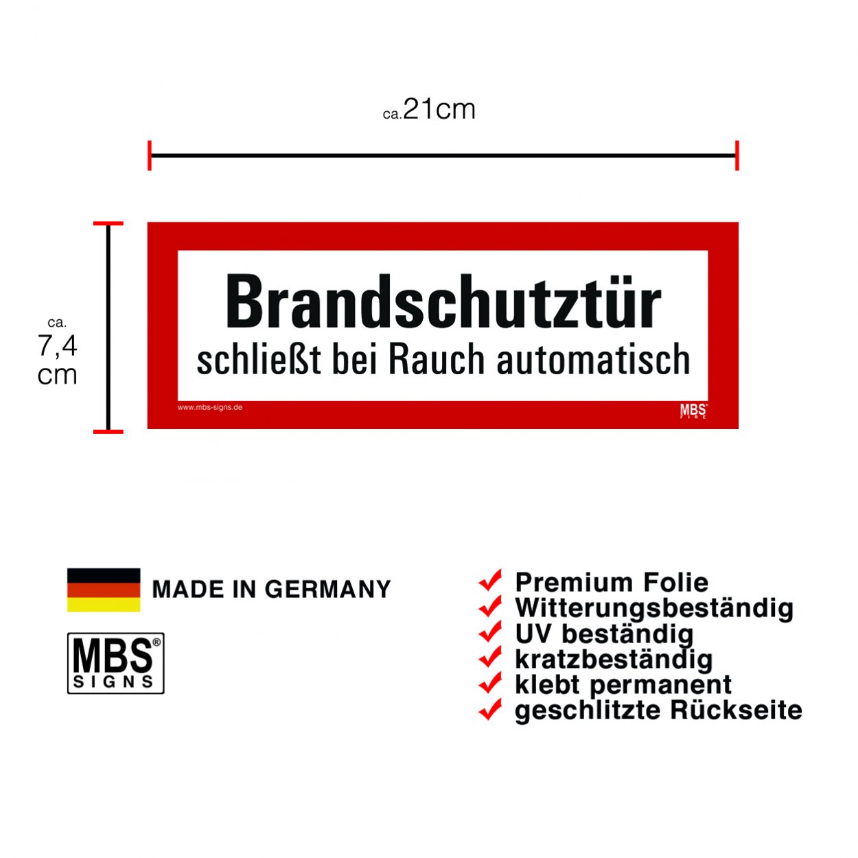 Aufkleber „Brandschutztür schließt bei Rauch automatisch“ Warnetikett | 21x7,4 cm Aufkleber „Brandschutztür schließt bei Rauch automatisch“ Warnetikett | 21x7,4 cm