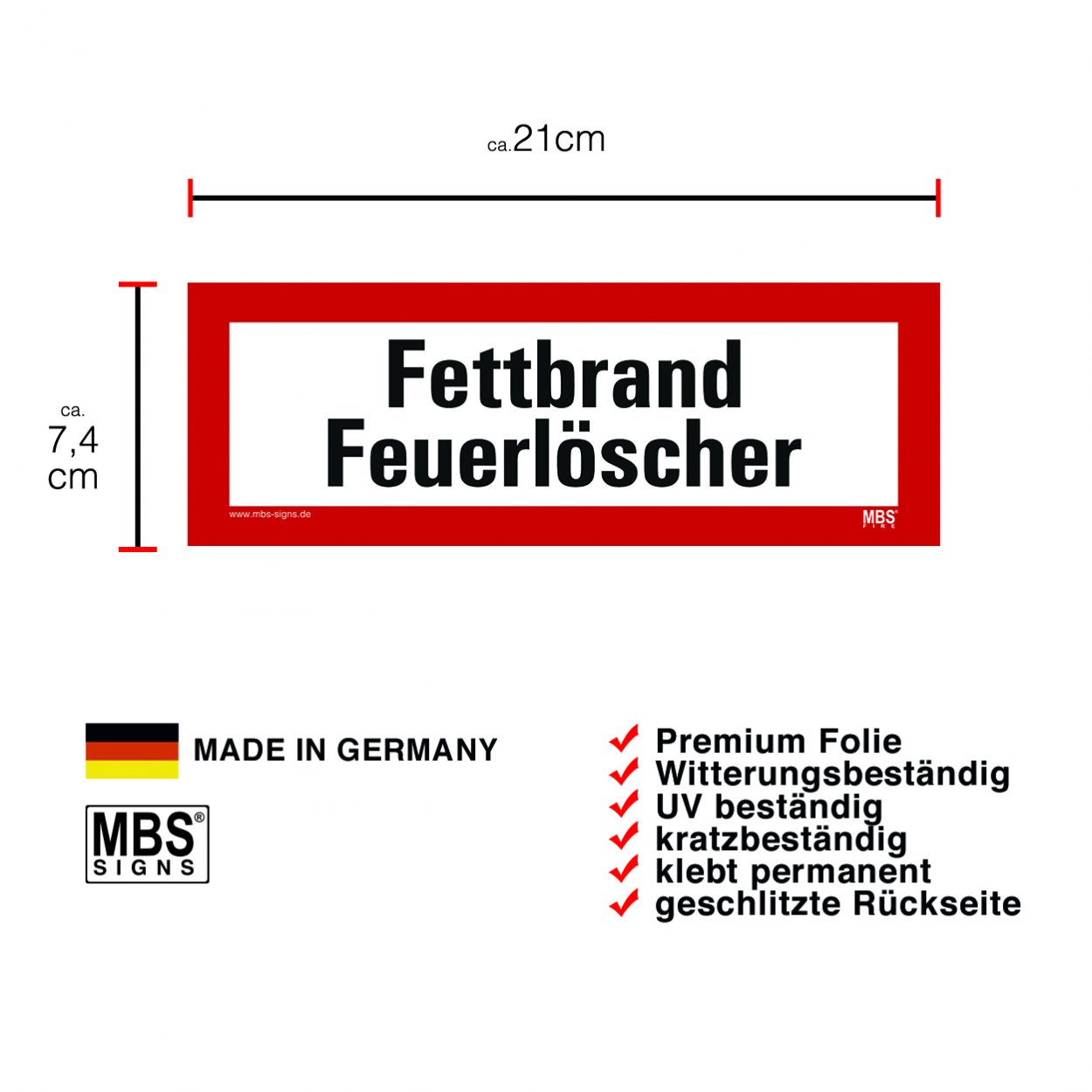 Aufkleber "Fettbrand Feuerlöscher" Hinweisschild Warnaufkleber Hinweis 21x7,4cm