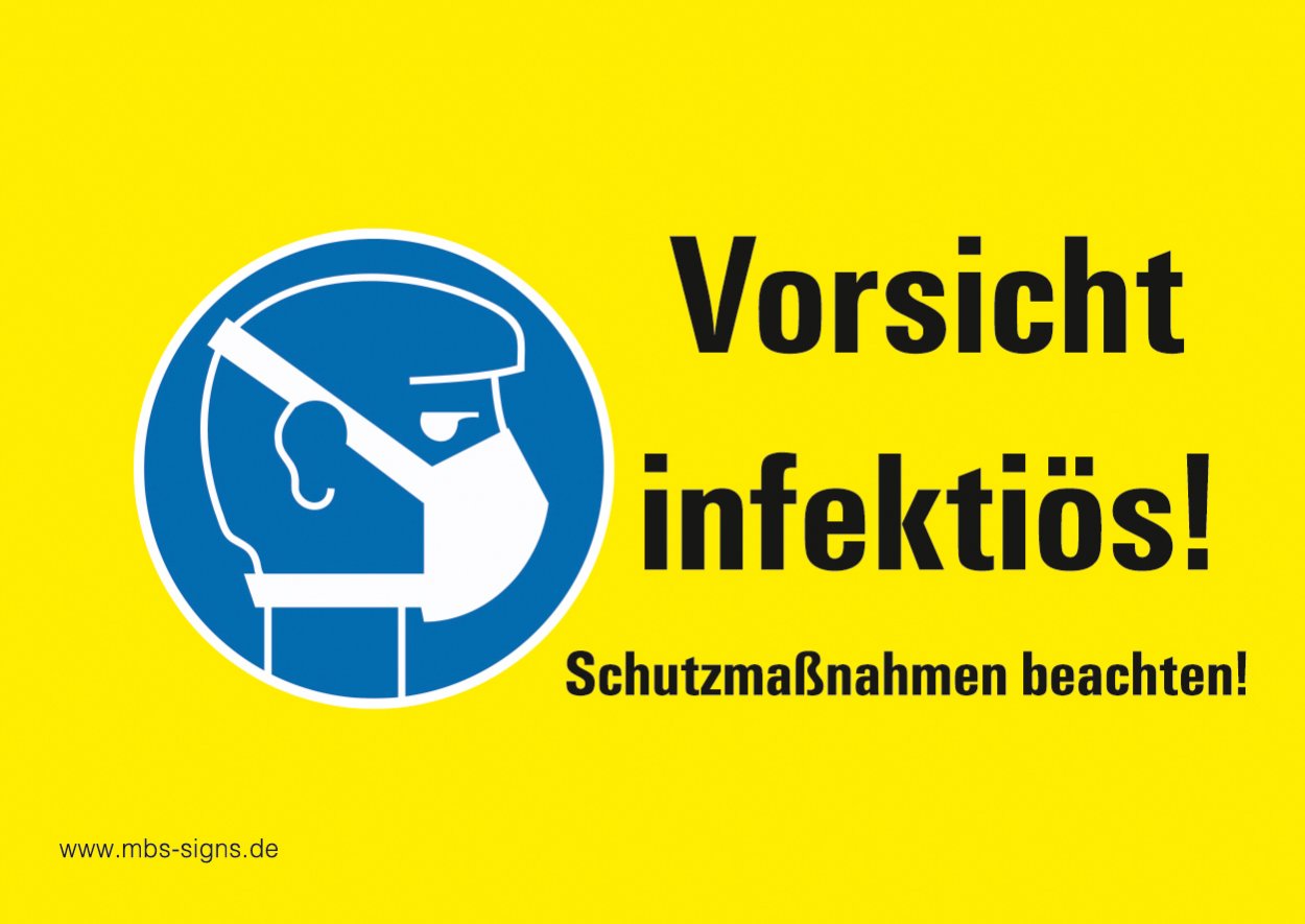 Warnaufkleber "Vorsicht infektiös!Schutzmaßnahmen..."Hinweisschild gelb 10,5x7cm