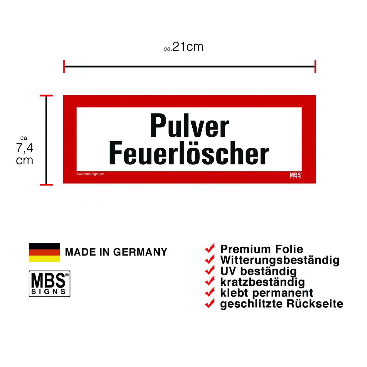 Aufkleber Schild "Pulver Feuerlöscher" Hinweisschild Warnhinweis 21x7,4cm