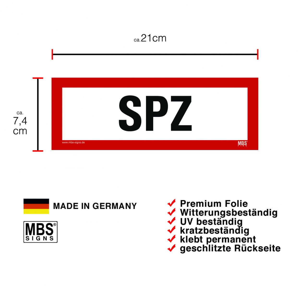 Aufkleber Schild "SPZ" Hinweisschild Warnaufkleber Warnhinweis 21x7,4cm