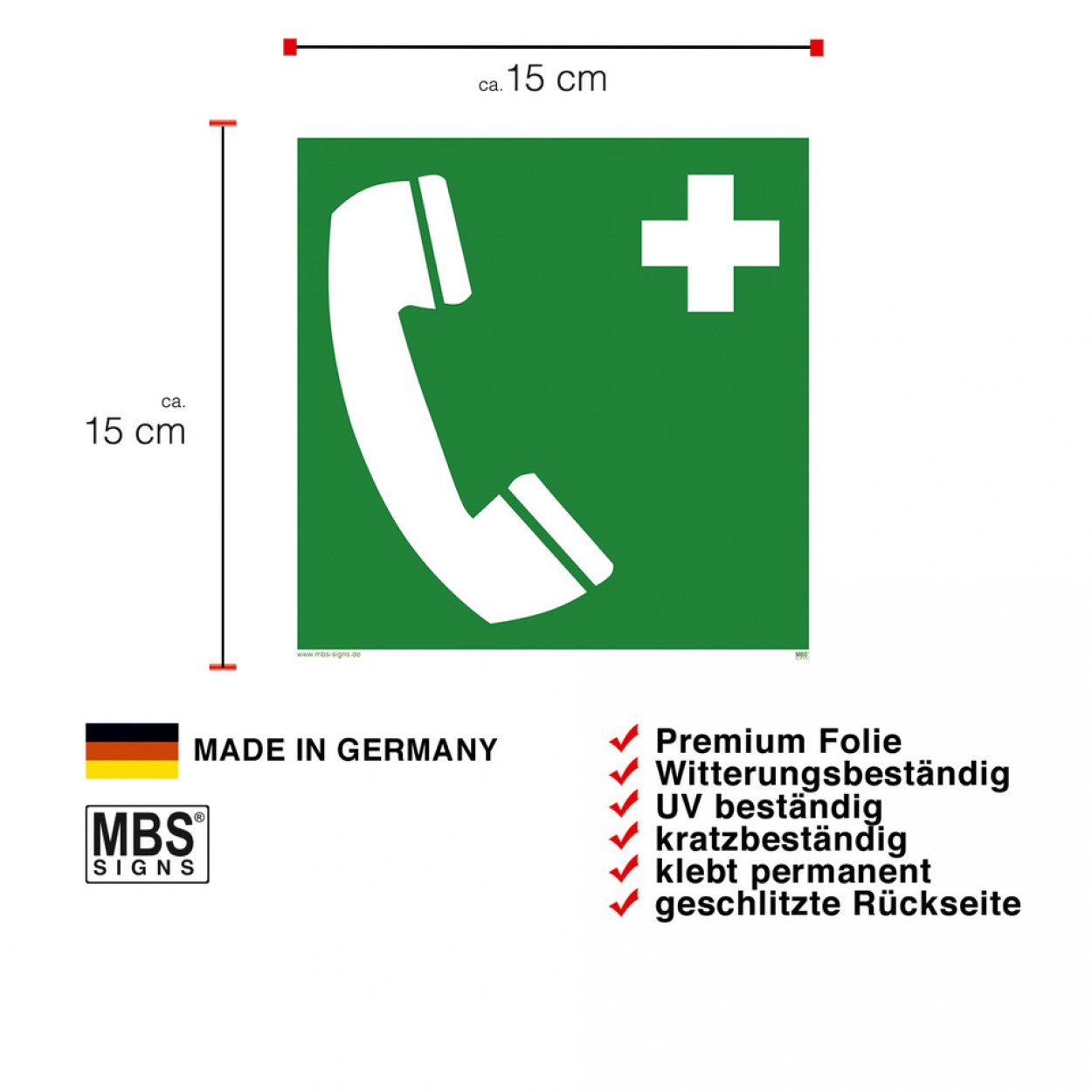 Sicherheitszeichen Rettungszeichen Notruftelefon ISO 7010 Folie Schild 15x15cm
