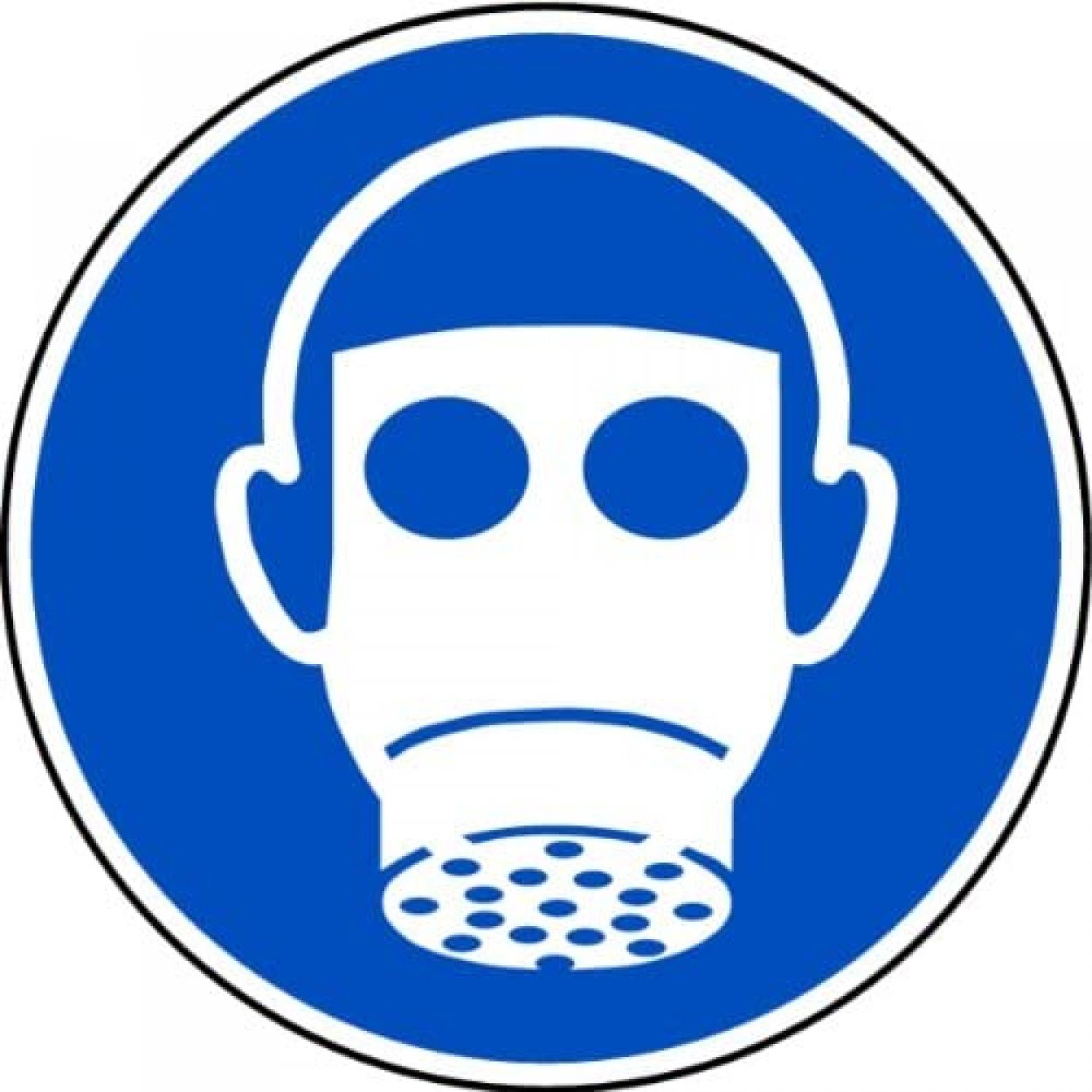 Aufkleber Gebotsschild Zeichen "Atemschutz benutzen" Folie ISO 7010 Ø10cm blau