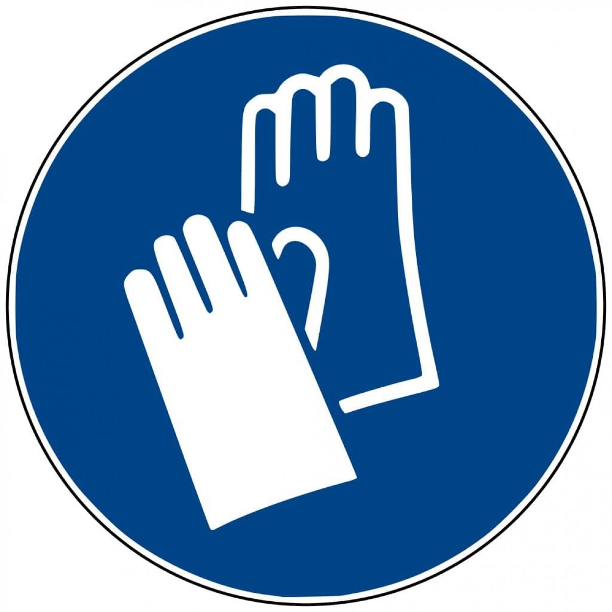 Aufkleber Gebotsschild Zeichen "Handschutz benutzen" Folie ISO 7010 Ø5-30cm blau