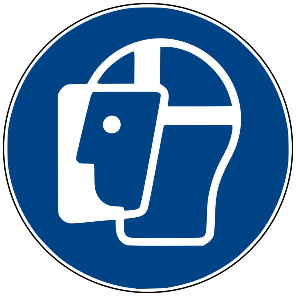 Aufkleber Gebotsschild "Gesichtsschutz benutzen" Folie ISO 7010 Ø5-30cm blau