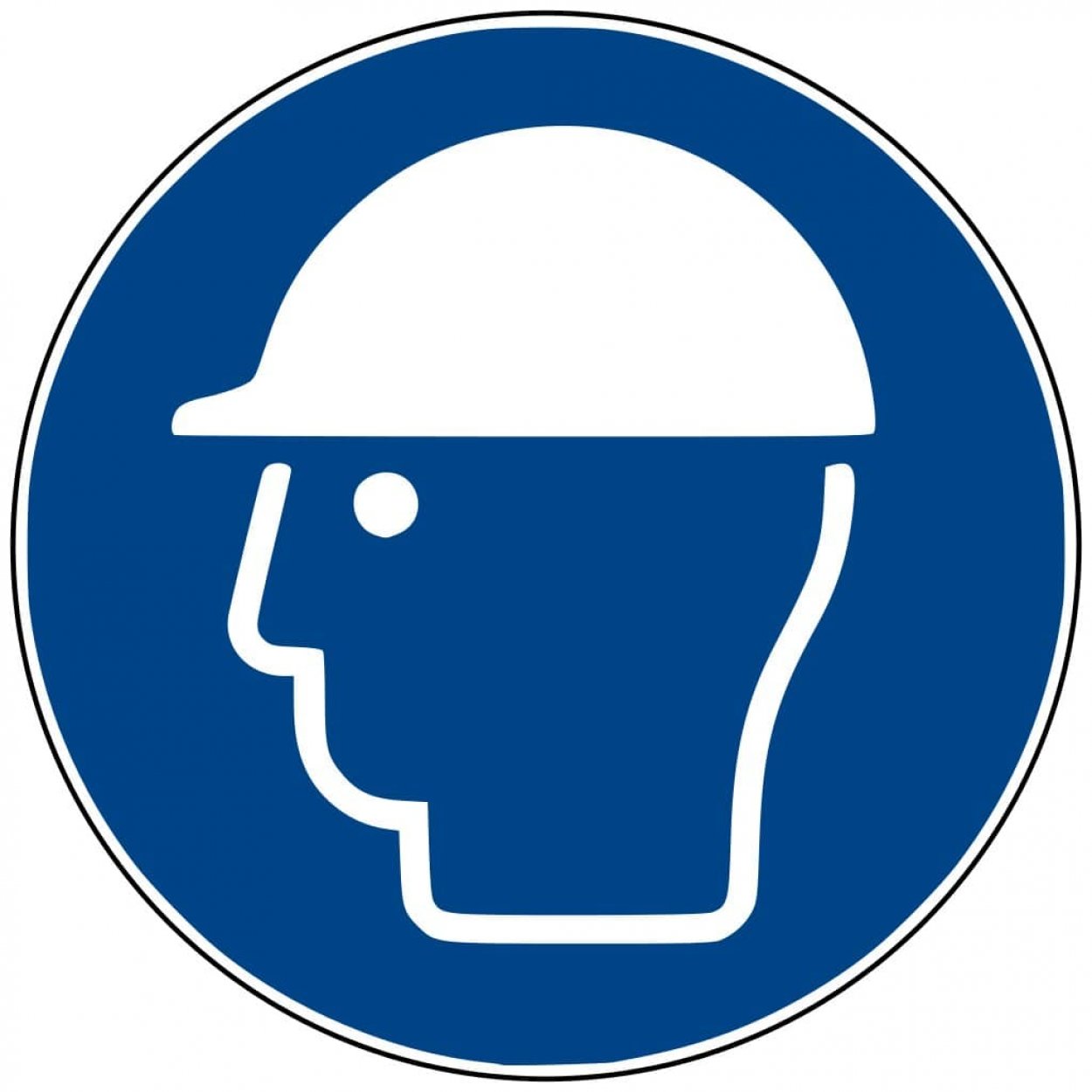Aufkleber Gebotsschild Zeichen "Kopfschutz benutzen" Folie ISO 7010 Ø5-30cm blau