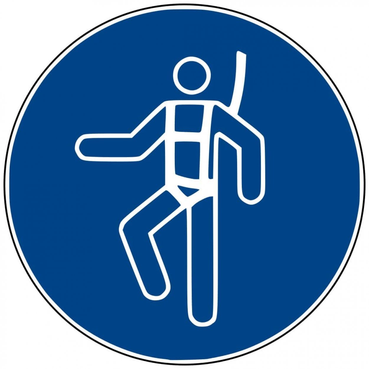 Aufkleber Gebotsschild Zeichen „Auffanggurt benutzen“ Folie ISO 7010, blau | Größe wählbar