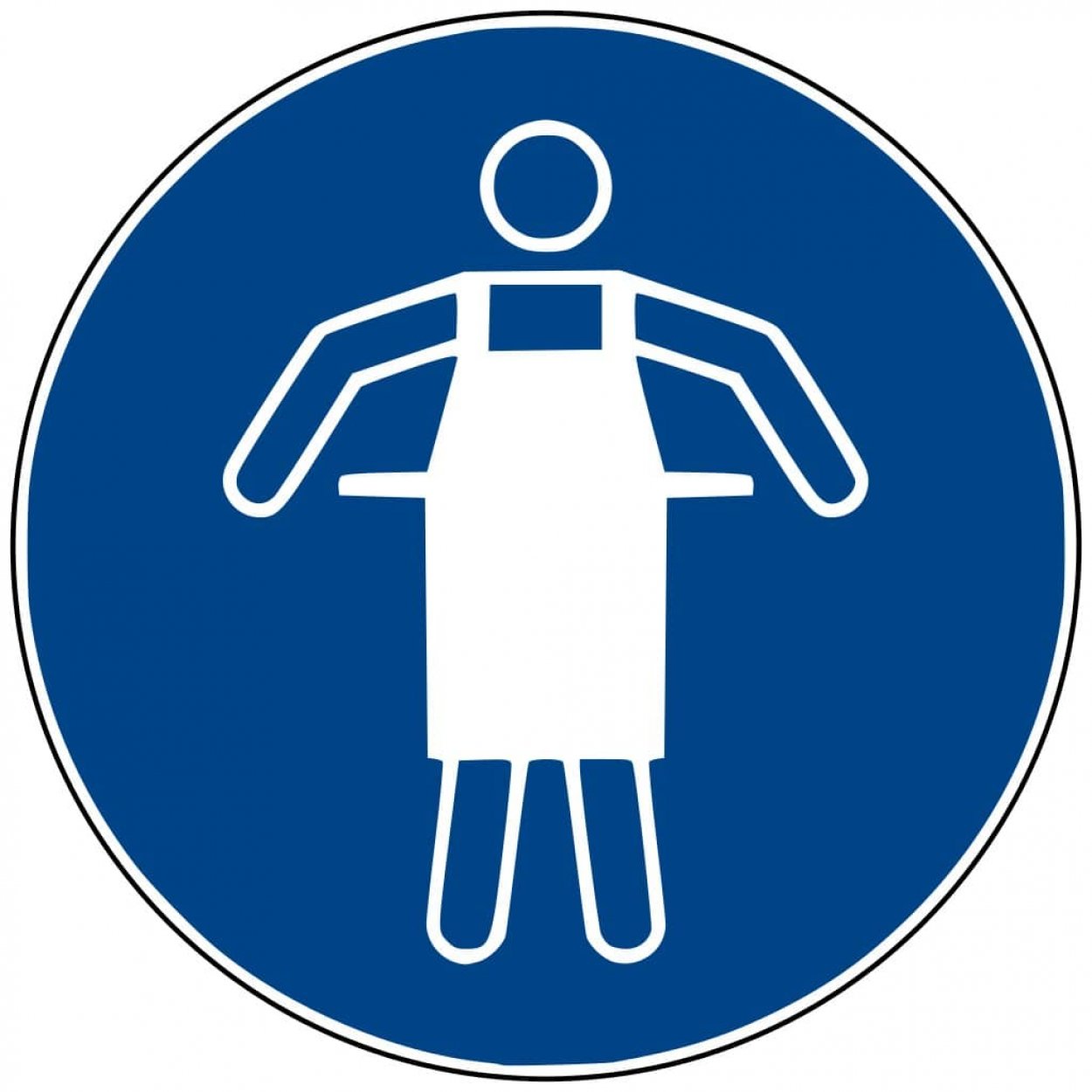 Aufkleber Gebotsschild „Schutzschürze benutzen“ Folie ISO 7010, blau | Größe wählbar