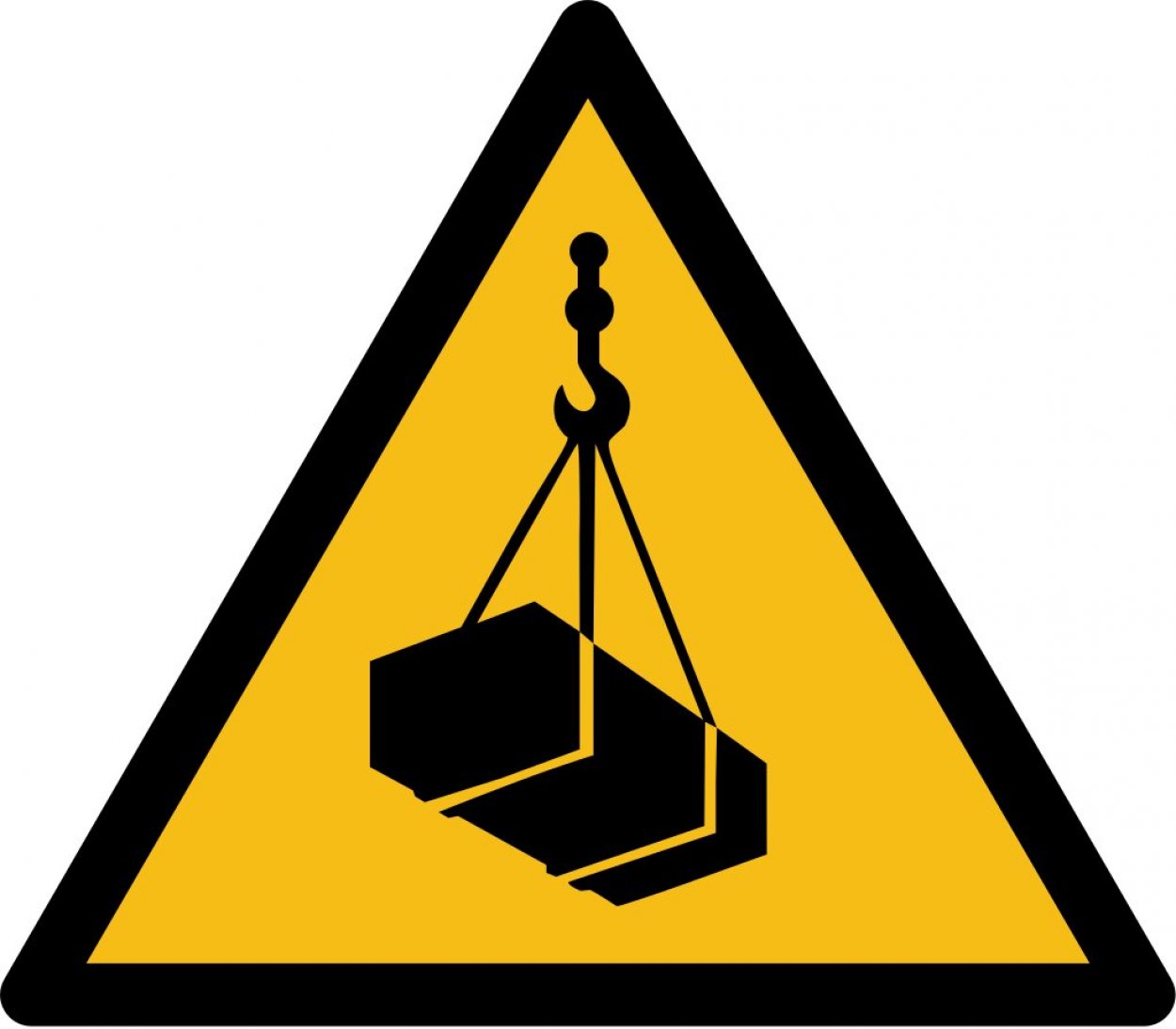 Aufkleber Warn Schild "Warnung vor schwebender Last" / Folie ISO 7010 SL 5 - 50cm | signalgelb RAL1003 Made in Germany