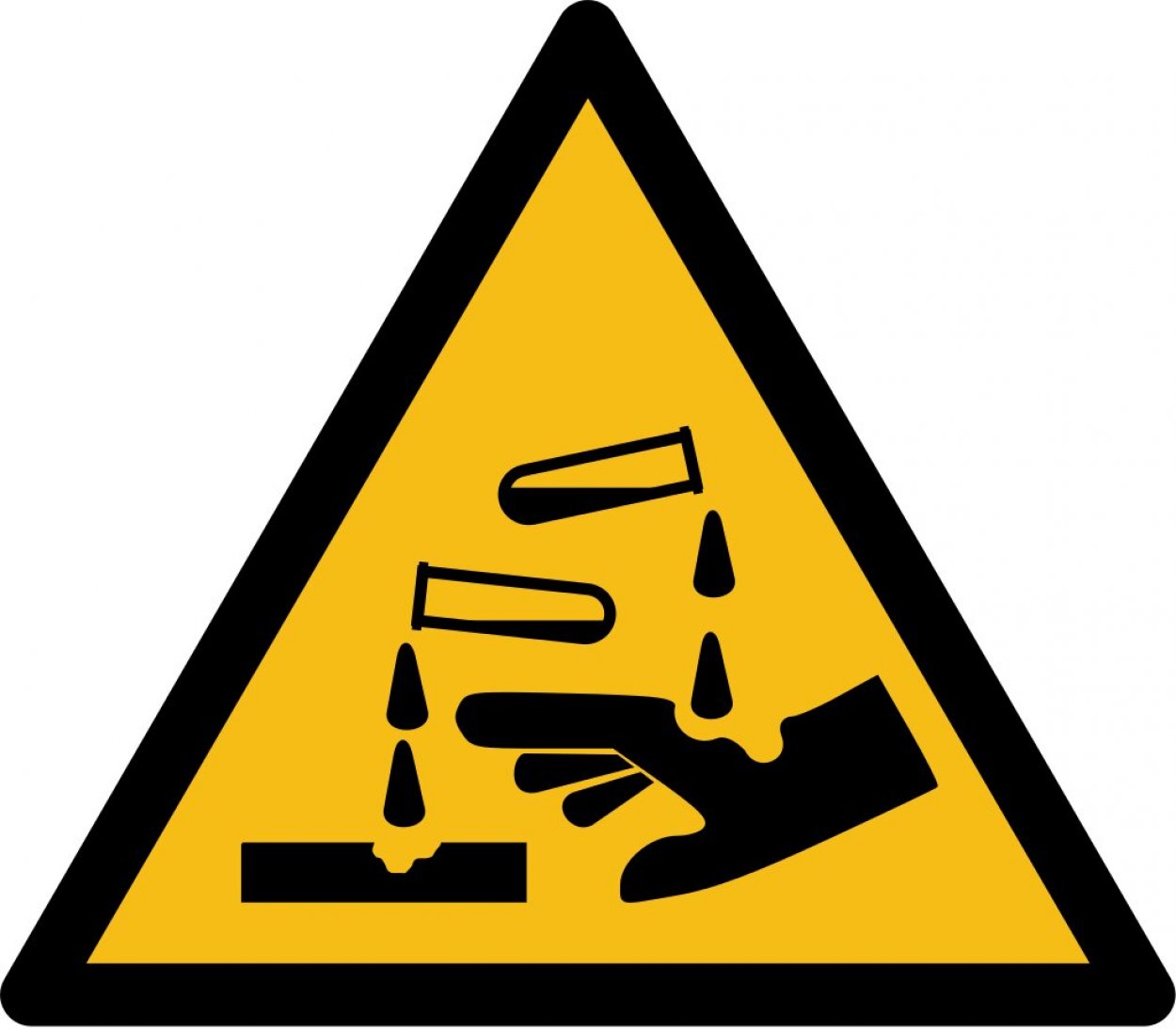 Warnaufkleber Schild "Warnung vor ätzenden Stoffen" Folie ISO 7010 5-30cm gelb