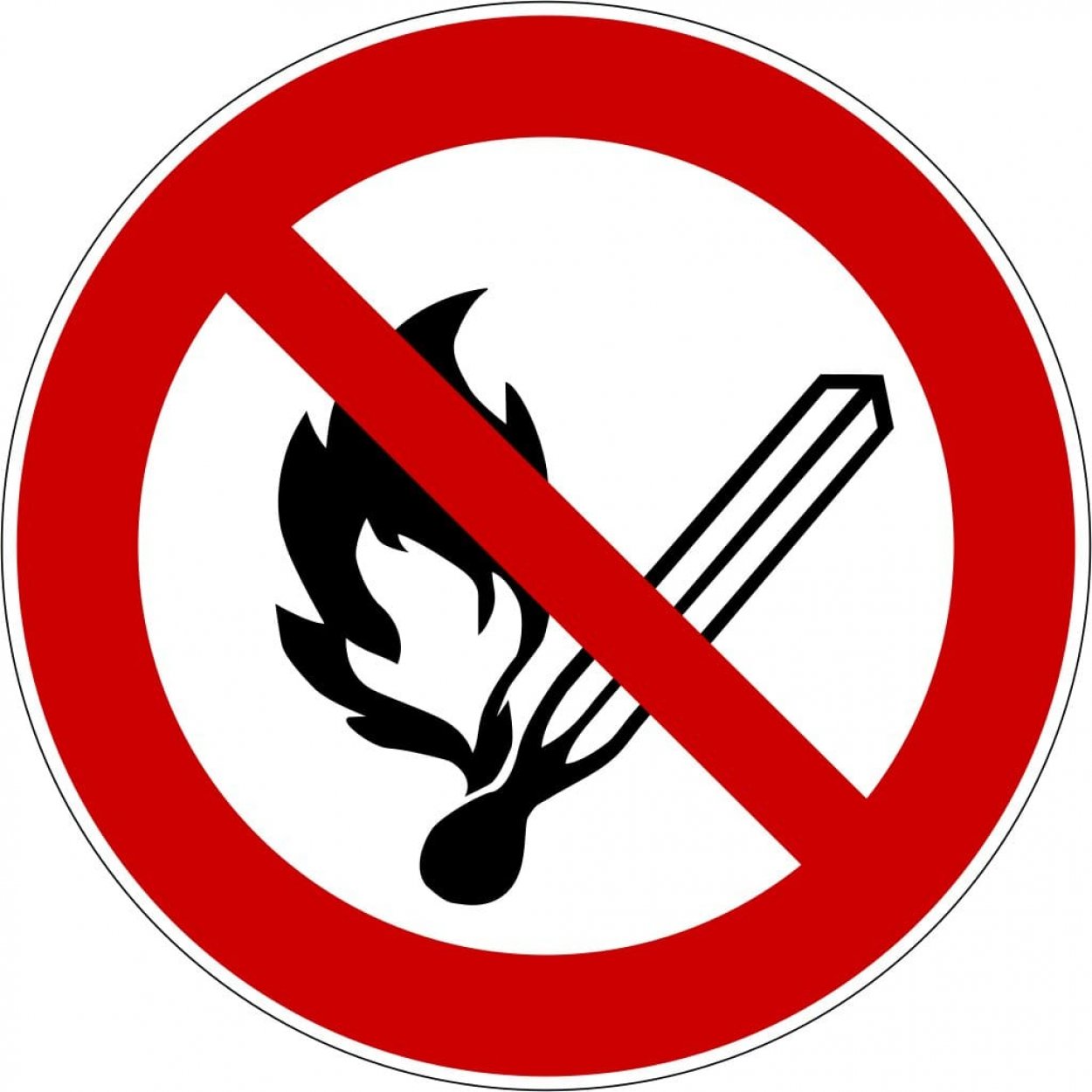 Verbotsaufkleber Schild "Keine offene Flamme..." Folie ISO 7010 Ø5-30cm rot
