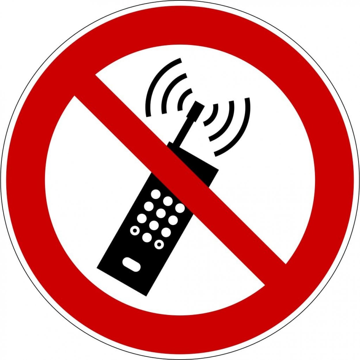 Aufkleber "Eingeschaltete Mobiltelefone verboten" Folie ISO 7010 Ø5-30cm rot