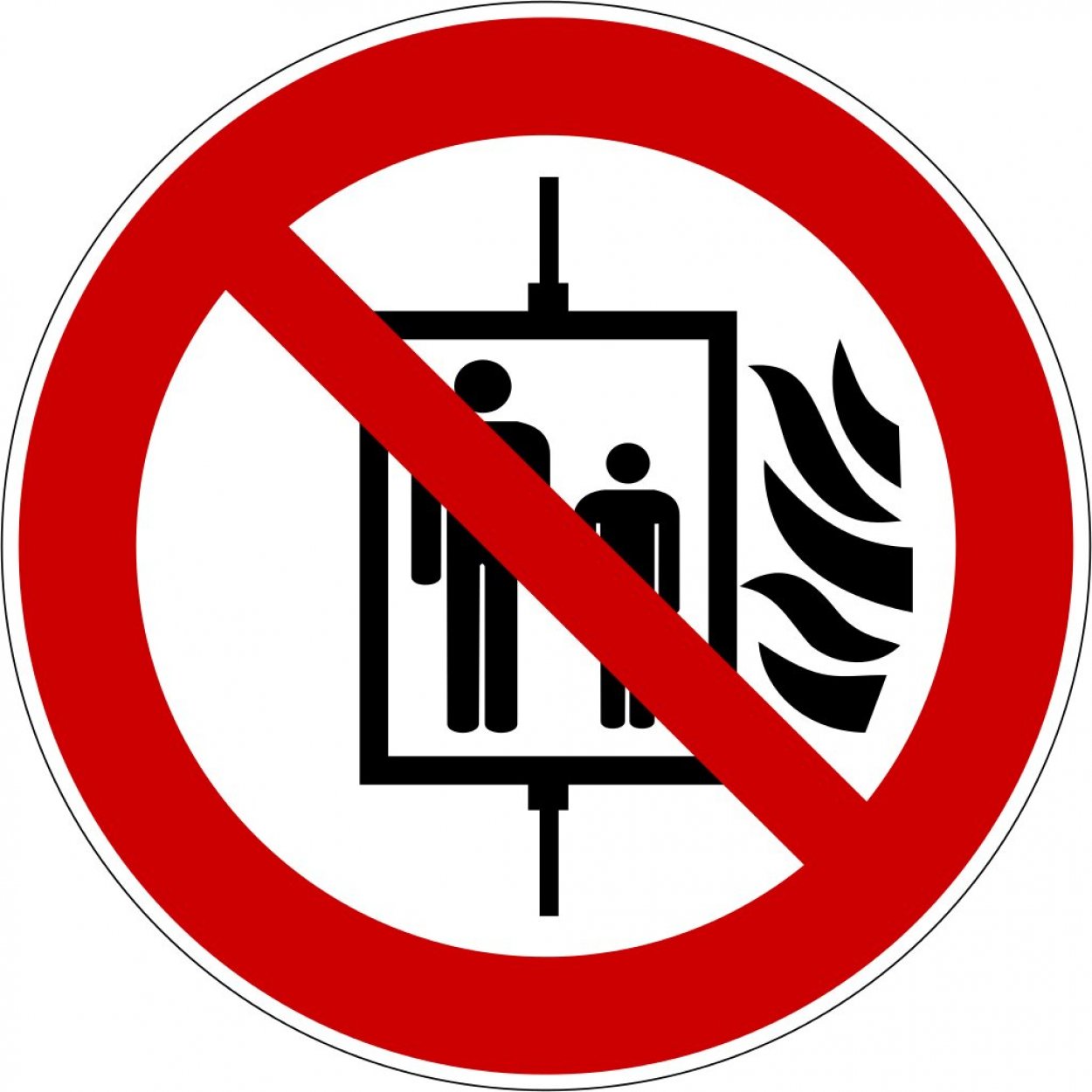 Verbotsaufkleber "Aufzug im Brandfall nicht benutzen" Folie ISO 7010 Ø5-30cm rot