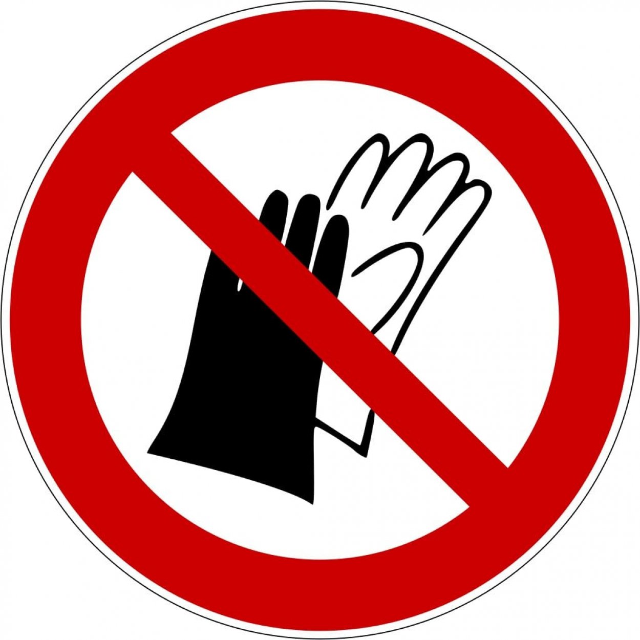 Verbotsaufkleber "Benutzen von Handschuhen verboten" Folie ISO 7010 Ø5-30cm rot