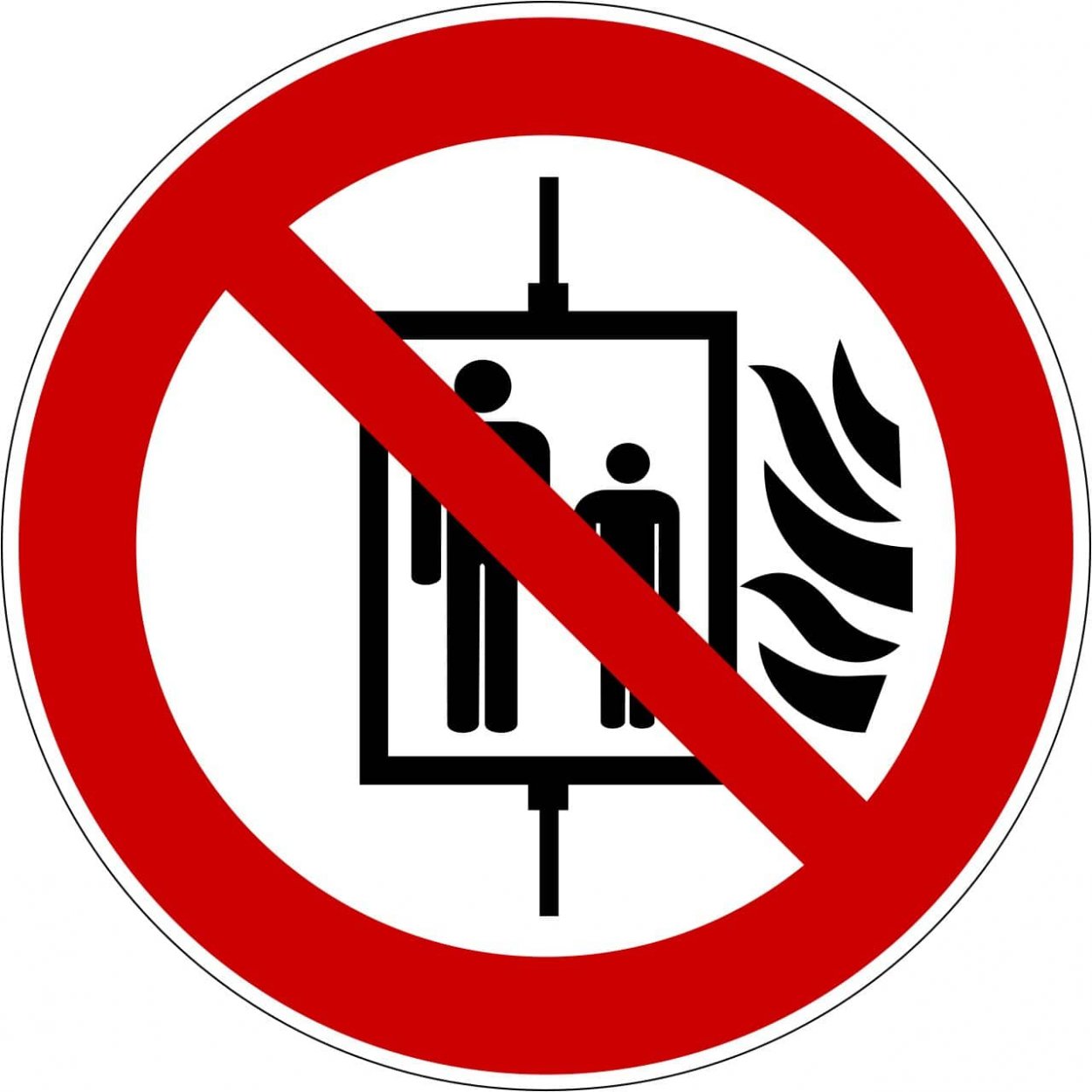 XXL Aufkleber Verbot "Aufzug im Brandfall nicht benutzen" ISO 7010 Ø40-60cm rot