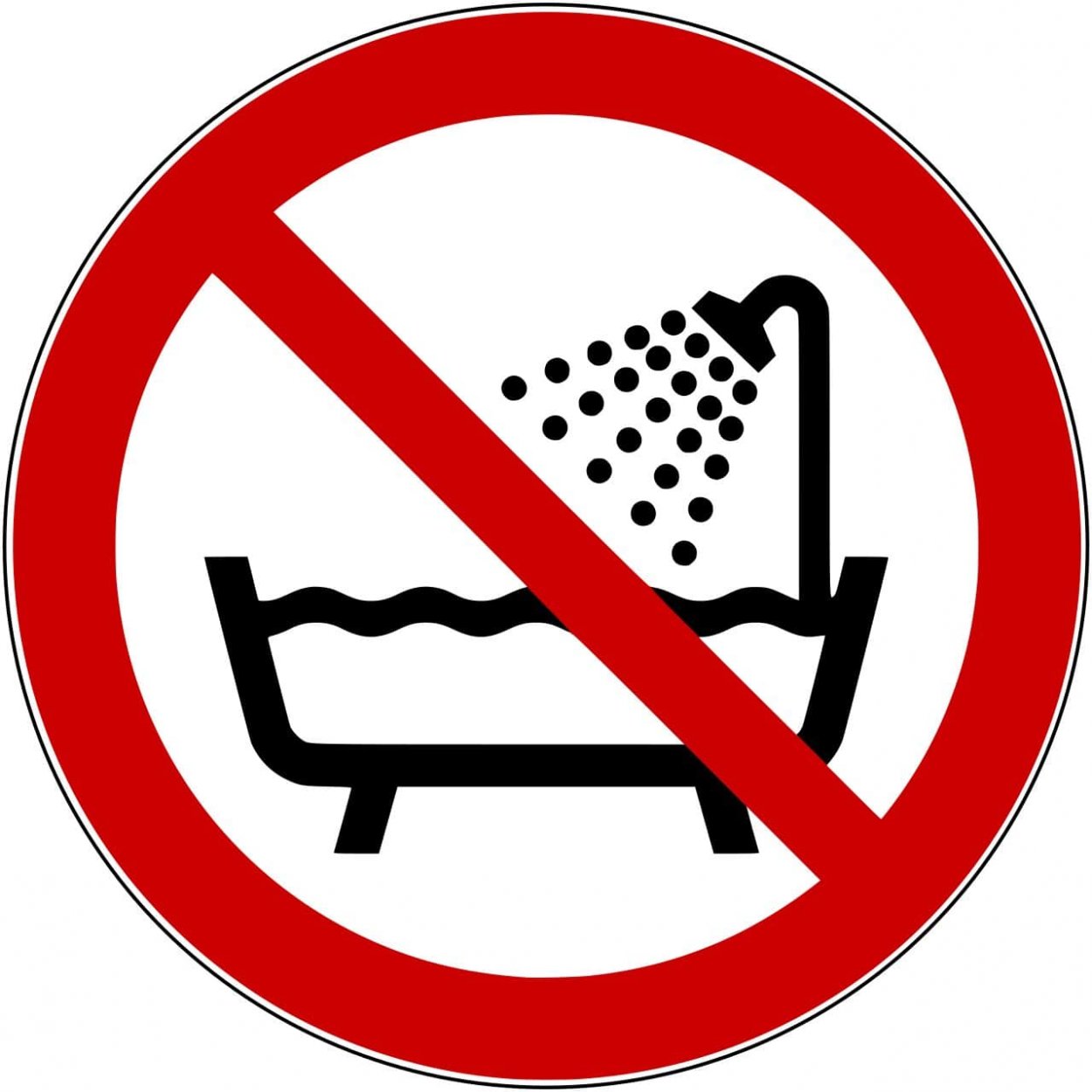 XXL Aufkleber „Gerät nicht in der Badewanne, Dusche nutzen“ Etikett ISO 7010, rot | Größe wählbar XXL Aufkleber „Gerät nicht in der Badewanne, Dusche nutzen“ Etikett ISO 7010, rot | Größe wählbar