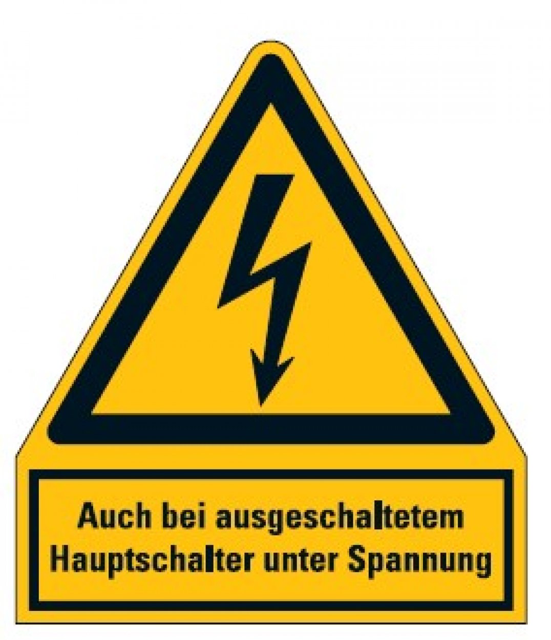 Aufkleber „Auch bei augeschaltetem Hauptschalter..“ ISO 7010, signalgelb | 21x24,5 cm Aufkleber „Auch bei augeschaltetem Hauptschalter..“ ISO 7010, signalgelb | 21x24,5 cm