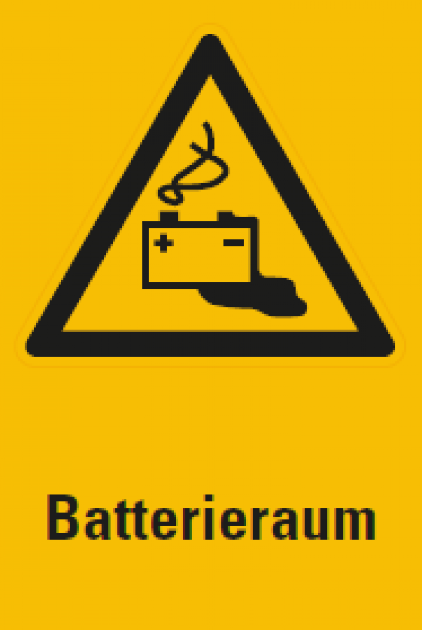 Aufkleber "Batterieraum" Warnung Hinweis ISO 7010 Schild 12x20cm, signalgelb