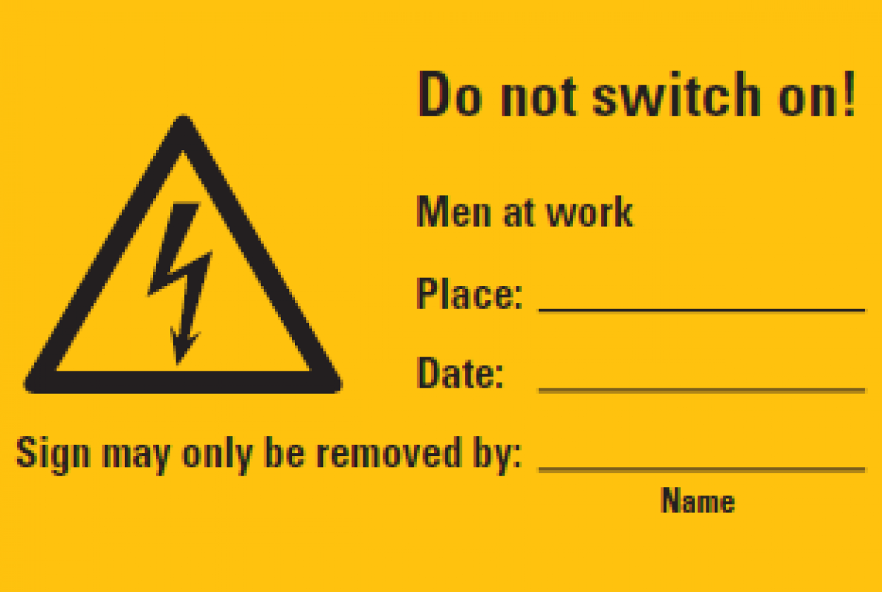 Aufkleber "Do not switch on!" Beschriftbar ISO 7010 Schild 12x20cm, signalgelb