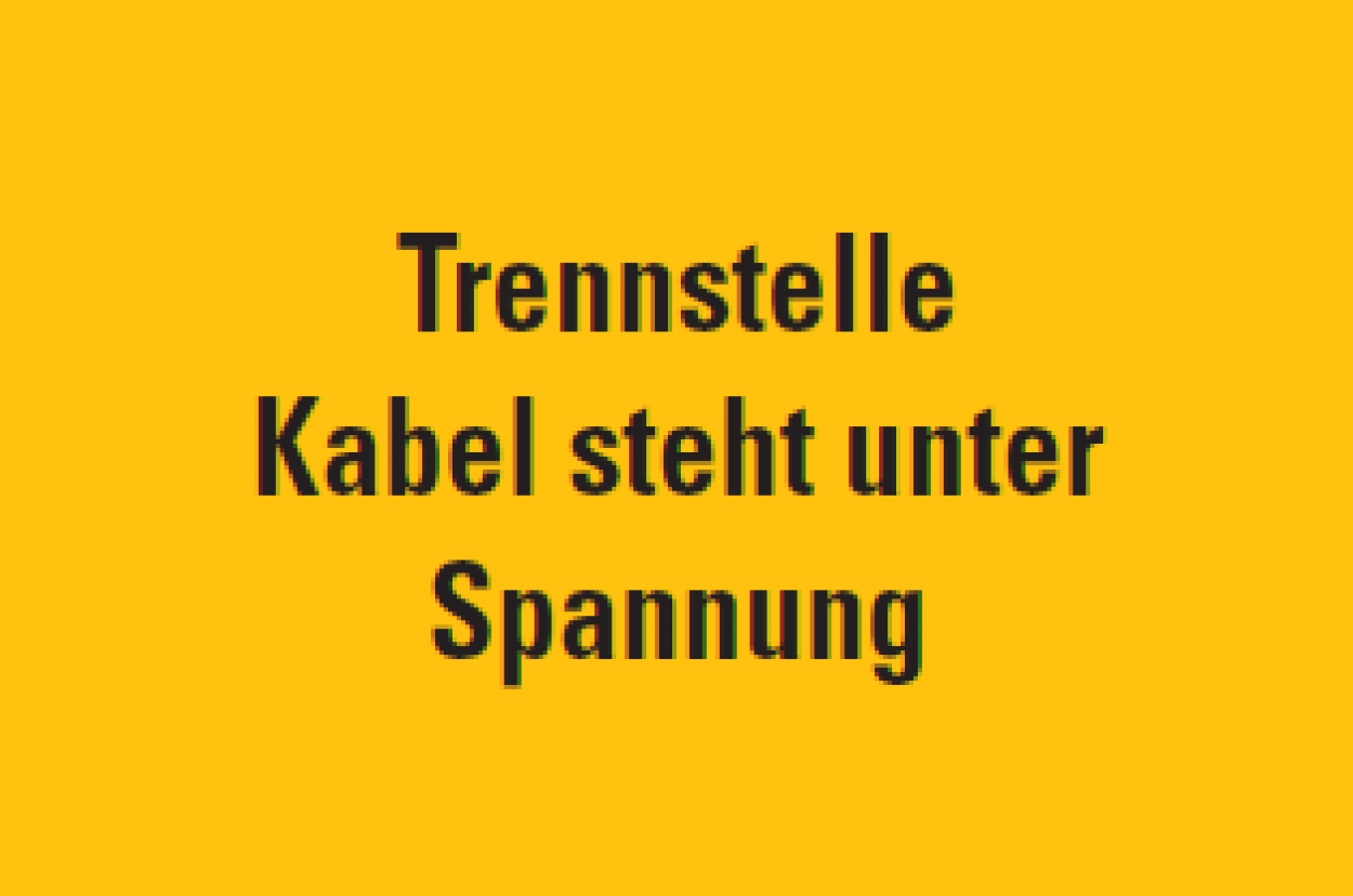 Aufkleber „Trennstelle Kabel steht unter Spannung“ Etikett, signalgelb | 20x12 cm Aufkleber „Trennstelle Kabel steht unter Spannung“ Etikett, signalgelb | 20x12 cm