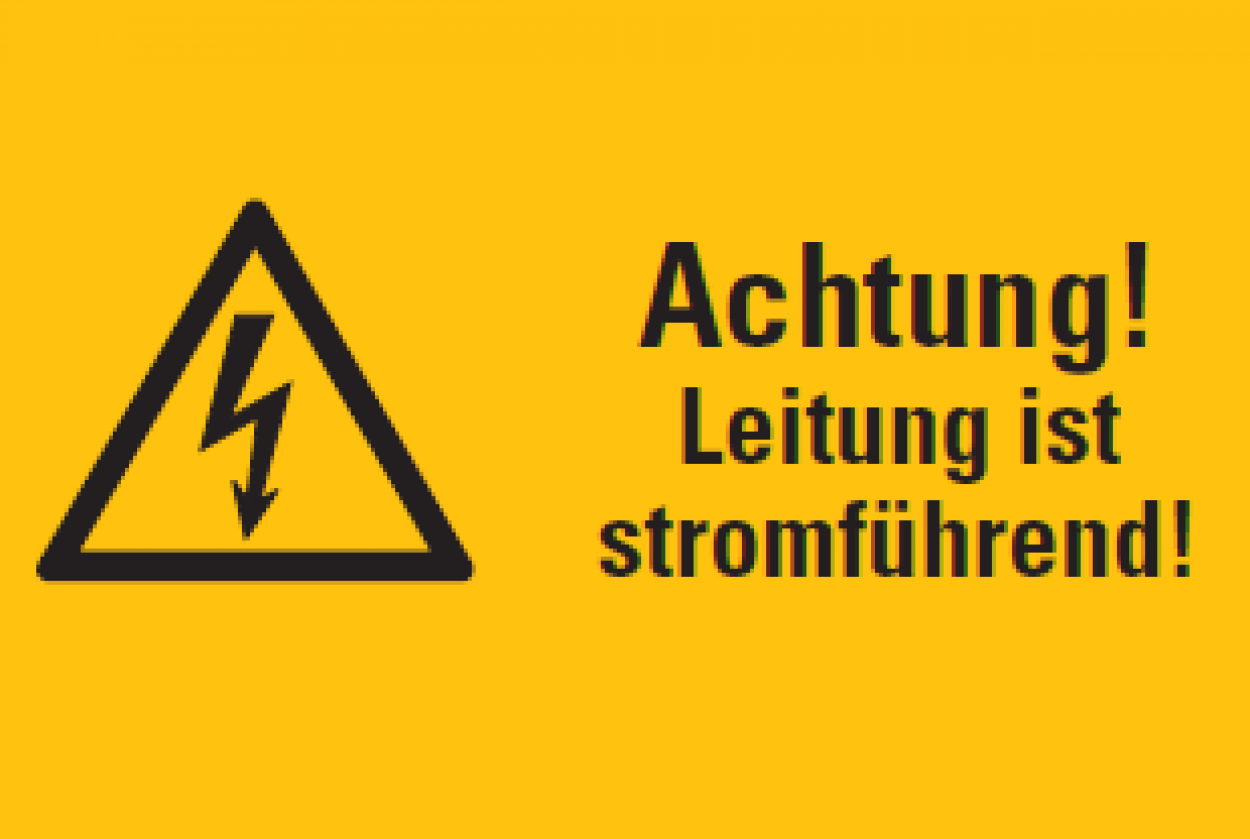 Aufkleber „Achtung! Leitung ist stromführend!“ ISO 7010 Etikett, signalgelb | 30x20 cm Aufkleber „Achtung! Leitung ist stromführend!“ ISO 7010 Etikett, signalgelb | 30x20 cm