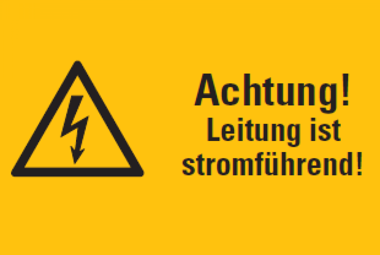 Aufkleber "Achtung! Leitung ist stromführend!" ISO 7010 Schild 20x30cm, signalgelb