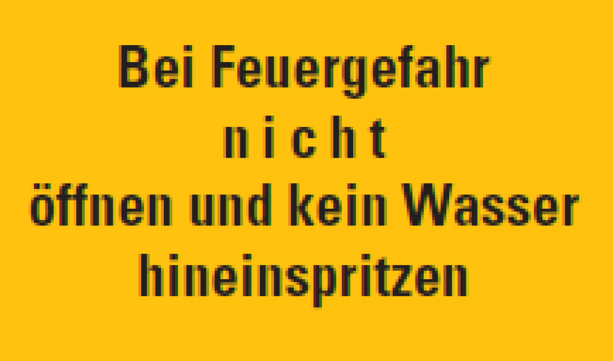 Aufkleber "Bei Feuergefahr nicht öffnen.." ISO 7010 Schild 20x30cm, signalgelb