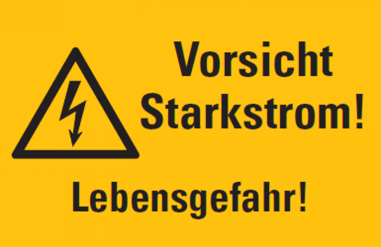 Warnaufkleber "Vorsicht Starkstrom! Lebensgefahr" Schild ISO 7010 20x30cm, signalgelb