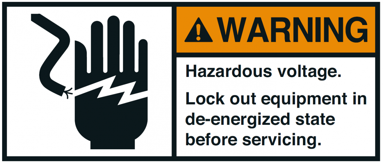 Warnaufkleber "WARNING Hazardous voltage.Lock out equipm.."35x80/45x100/70x160mm