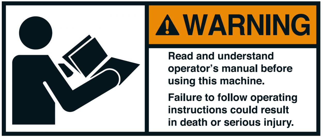 Warnaufkleber "WARNING Read and undertstand operator´s.." 35x80/45x100/70x160mm