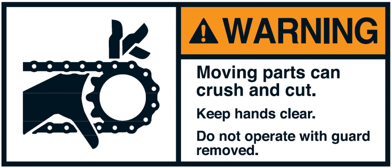 Warnaufkleber „WARNING Moving parts can crush..Keep hands..“ | Größe wählbar Warnaufkleber „WARNING Moving parts can crush..Keep hands..“ | Größe wählbar