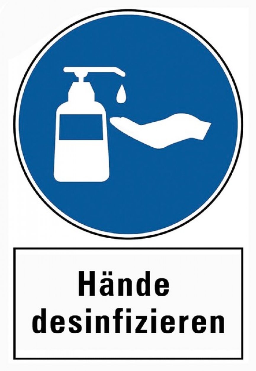 5x Gebotsaufkleber „Hände desinfizieren“ Innen und Aussen Etikett | 20x30 cm