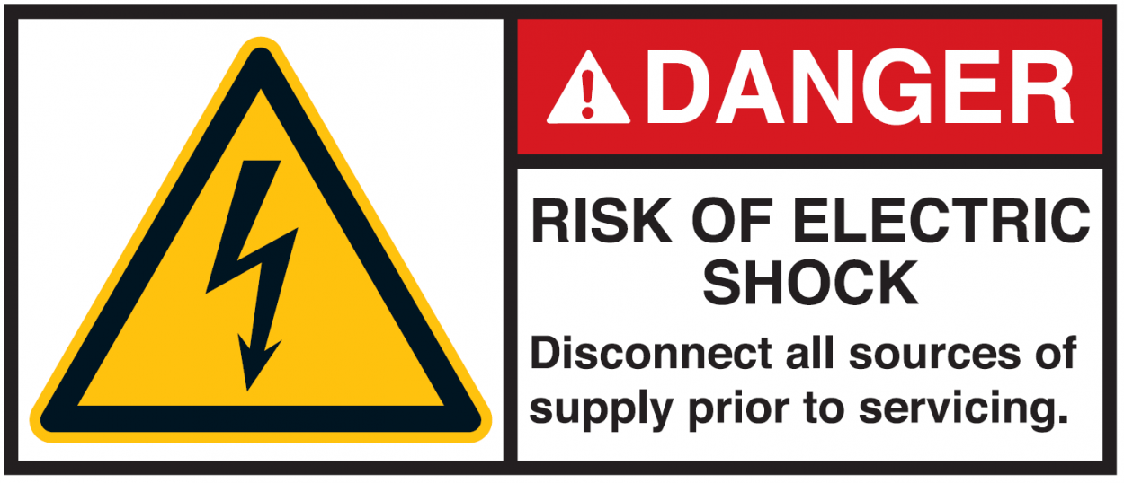 Warnaufkleber „DANGER RISK OF ELECTRIC SHOCK Disconnect..“ | Größe wählbar Warnaufkleber „DANGER RISK OF ELECTRIC SHOCK Disconnect..“ | Größe wählbar