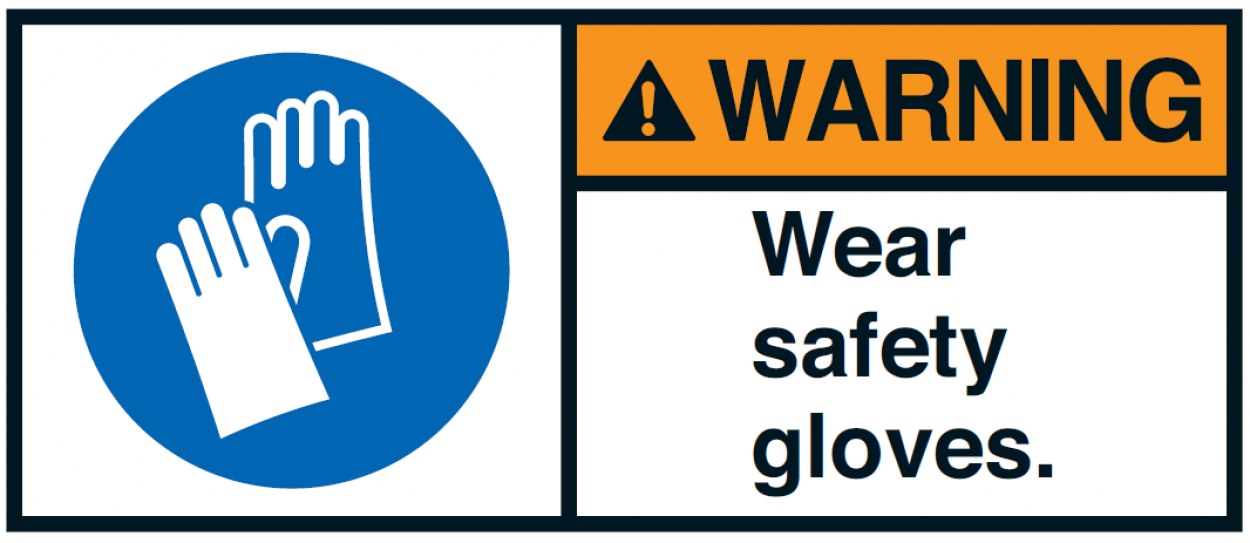 Warnaufkleber "WARNING Wear safets gloves."Schild Folie 35x80/45x100/70x160mm