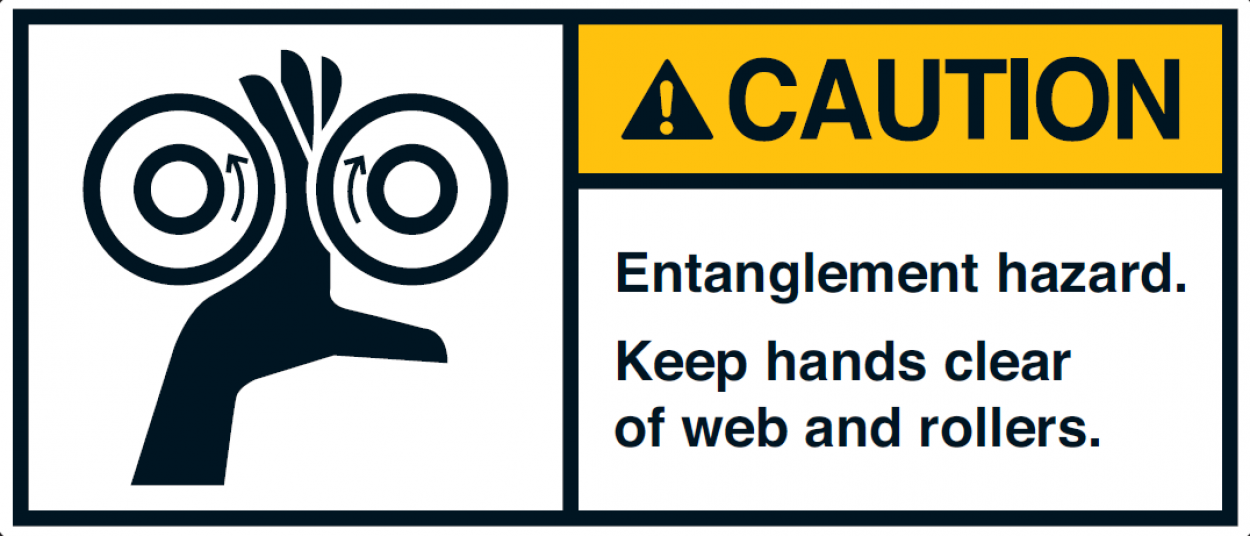 Warnaufkleber "CAUTION! Entanglement hazard. Keep hands.." 35x80/45x100/70x160mm