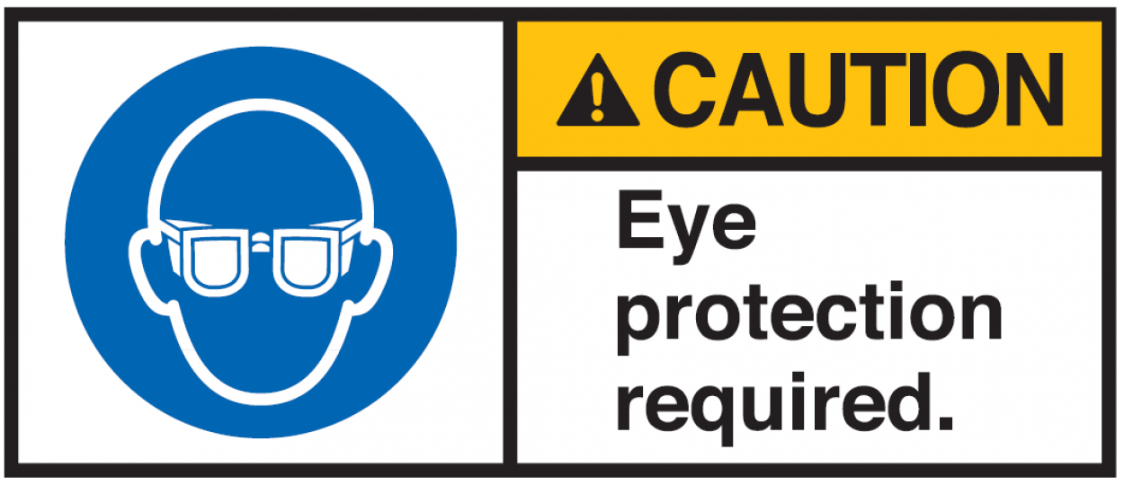 Warnaufkleber Gebot "CAUTION Eye protection required." 35x80/45x100/70x160mm