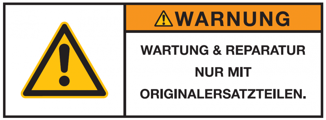Warnaufkleber "WARNUNG WARTUNG & REPARATUR NUR MIT ORIG.." 35x80/45x100/70x160mm