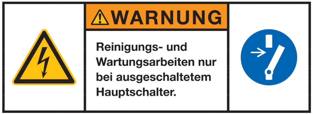 Warnaufkleber "WARNUNG Reinigungs- und Wartungsarb..." Schild Folie 35x100/75x200mm